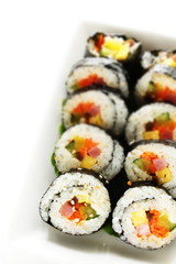 Korean food, ham and vegetable rice roll