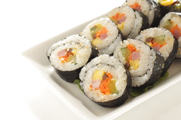Korean food, ham and vegetable rice roll