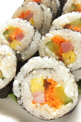 Korean food, ham and vegetable rice roll