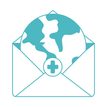 Online Doctor, World In Envelope Email Medical Protection Covid 19, Line Style Icon