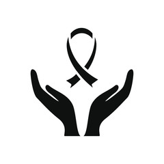 humanitarian aid concept, charity hands and ribbon icon, silhouette style
