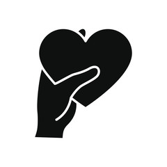 humanitarian aid concept, hand holding a heart icon, silhouette style