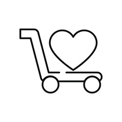 charity and donation concept, shopping cart with heart icon, line style