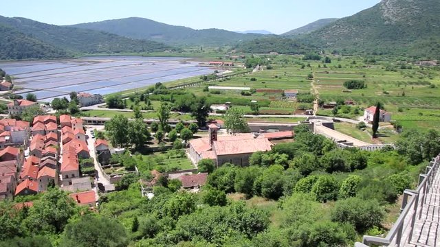 View of Ston town and its defensive wall, Peljesac Peninsula, Croatia. Ston was a major fort of the Ragusan Republic