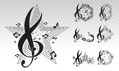 Musical scale symbol or Musical notes on a transparent background.