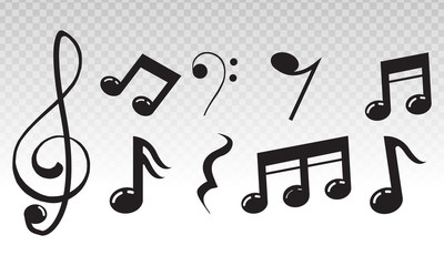 Musical scale symbol or Musical notes on a transparent background.