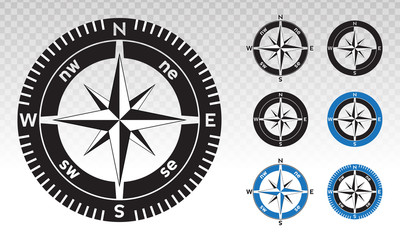 Compass rose or wind rose vector flat icon on a transparent background.