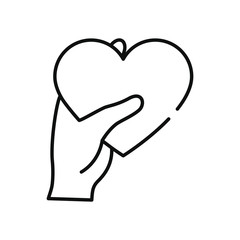 humanitarian aid concept, hand holding a heart icon, line style