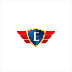 Vector Shield with wing and initial letter E concept icon logo