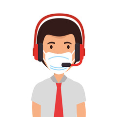 man agent call center with face mask vector illustration design