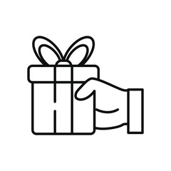 hand holding a gift box icon, line style