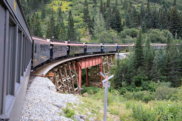 Skagway, Alaska / USA - August 10, 2019: White pass train, Skagway, Alaska, USA