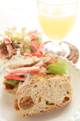Homemade chicken and kamaboko fig French bread sandwich
