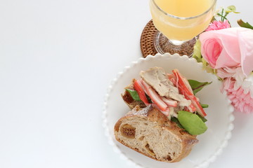 Homemade chicken and kamaboko fig French bread sandwich