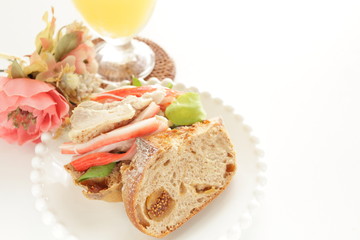 Homemade chicken and kamaboko fig French bread sandwich