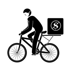 silhouette of man delivery male worker using face mask in bike with box vector illustration design
