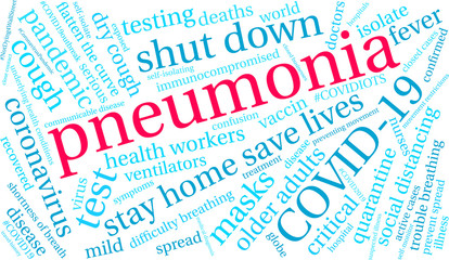 Pneumonia animated Covid-19 word cloud on a white background. 