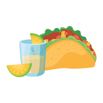 Mexican taco and tequila shot design, Mexico culture tourism landmark latin and party theme Vector illustration