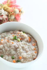 Chinese food, Beef and vegetable congee for healthy breakfast