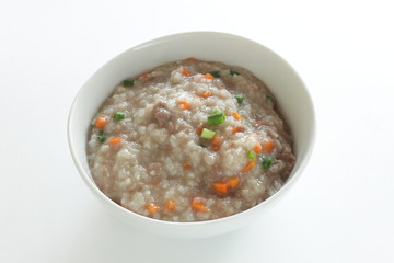 Chinese food, Beef and vegetable congee for healthy breakfast