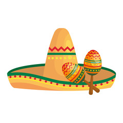 Mexican hat and maracas design, Mexico culture tourism landmark latin and party theme Vector illustration
