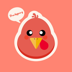 Turkey chicken cartoon character design. Thanksgiving turkey mascot. Vector character. Turkey head cartoon in flat style vector illustration