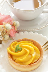 Homemade pumpkin tart with mint