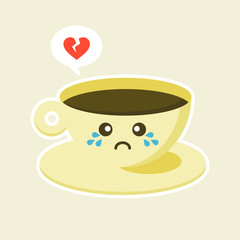 Cup emoji with cface expression . Colored beautiful flat design cup character in flat designs with cute cartoon face. Kawaii Hot coffee and tea.