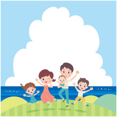 Obraz na płótnie Canvas Illustration of a family of five having fun on the top of the sea