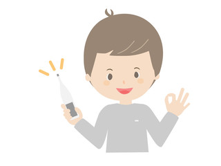 A man posing OK with a thermometer