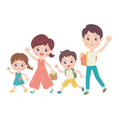 Illustration of a family of four happily going out