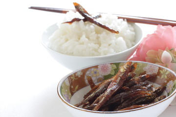 Japanese food, simmered sweet small fish for new year cuisine