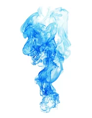 Foto op Canvas Blue smoke on a white background. © photodeedooo