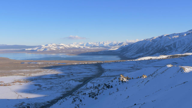 Aerial View Over Mono Lake - A Saline Soda Lake In Mono County