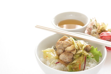 Chinese food, chicken and cabbage stir fried on rice for lunch