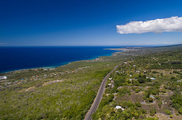 aerial of hawaii oceanside