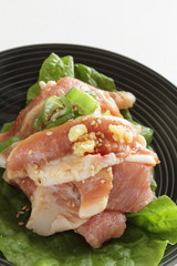 Korean food, garlic and soy sauce marinated pork neck