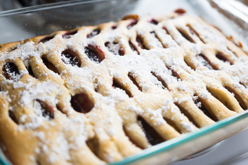Freshly baked german plum cake