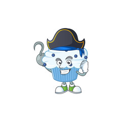 Cool pirate of vanilla blue cupcake cartoon design style with one hook hand