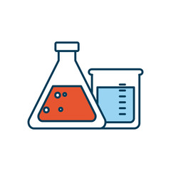 chemical flasks icon, line and fill style