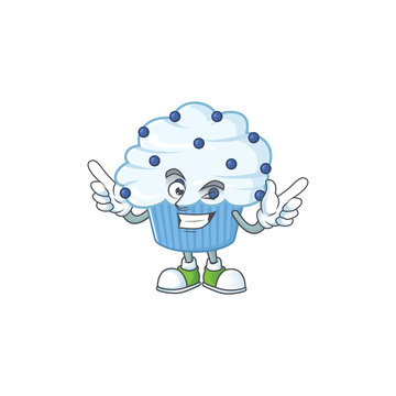 Cartoon character design concept of vanilla blue cupcake cartoon design style with wink eye