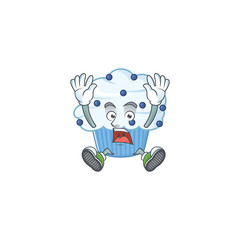 Vanilla blue cupcake cartoon character design showing shocking gesture