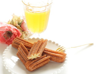 Sweet food Churro on dish for fast food dessert
