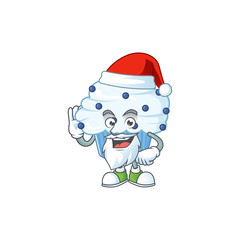 Friendly vanilla blue cupcake Santa cartoon character design with ok finger