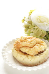 Asian food, melon bun and chocolate sandwich for breakfast 