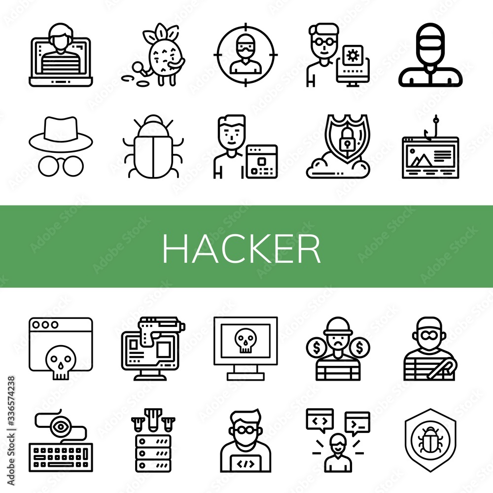 Poster hacker simple icons set