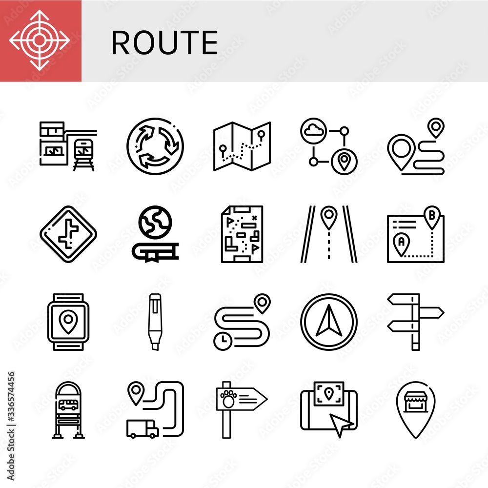 Poster route simple icons set