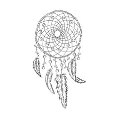 Obraz premium hand drawn illustration of dream catcher, native american poster
