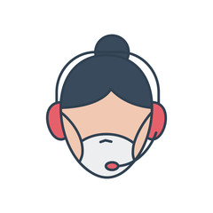 operator assitant woman with mouthmask icon, line and fill style
