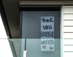 Thank you essential worker handwritten sign in Auckland New Zealand